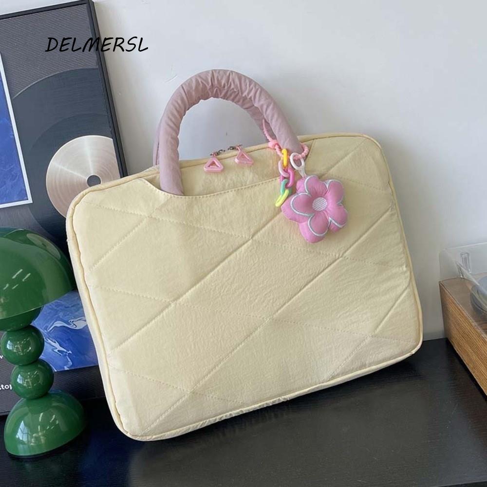 DELMERSL Laptop Sleeve, Flower Pendant Handle Style Computer Handbag, Laptop Case Puffy Portable Cut