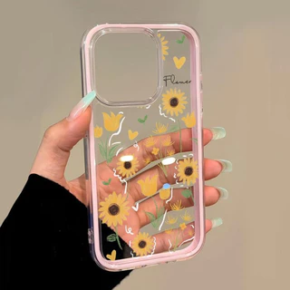นิ่ม 2in1 สีแคนดี้ เข้ากันได้สำหรับ เคสไอโฟน11 สำหรับ iphone 16 Pro Max 7Plus XR 12 13 14 15 ดอกไม้สวยๆ