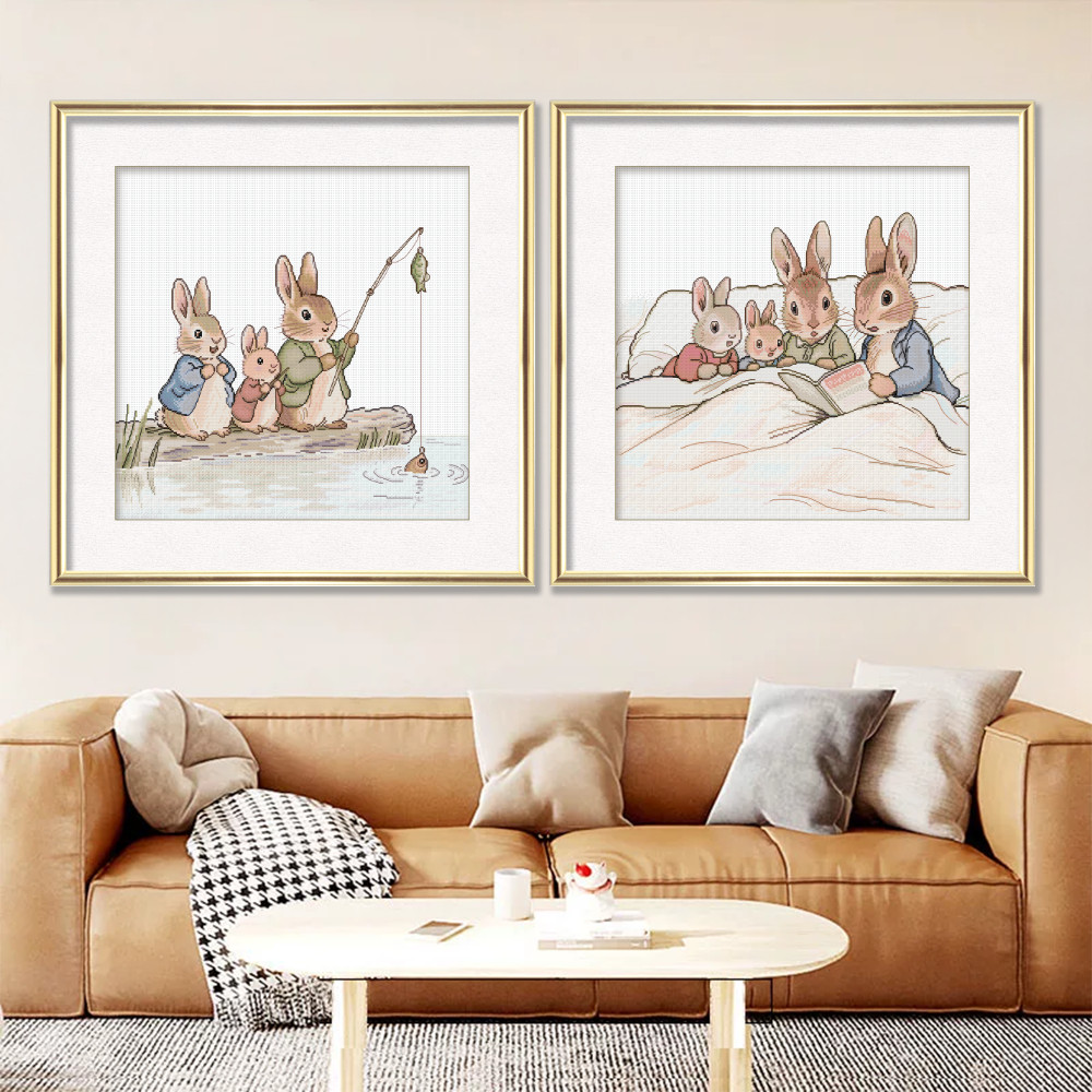 KS Peter Rabbit 11CT ไม่มีเย็บปักถักร้อยเต็มรูปแบบเรียบง่ายทันสมัยปักครอสติสงานศิลปะตกแต่งผนัง 70x67 ซม.
