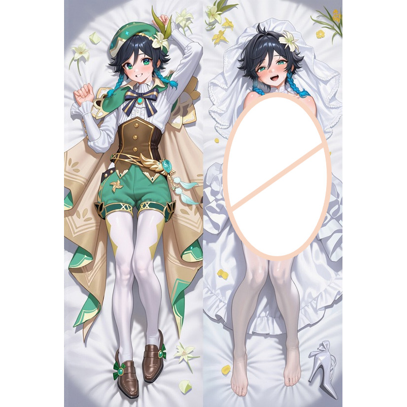 Dakimakura อะนิเมะ Genshin Impact Venti การ์ตูนปลอกหมอนคอสเพลย์ Props 2 ด้านพิมพ์ Otaku หมอน