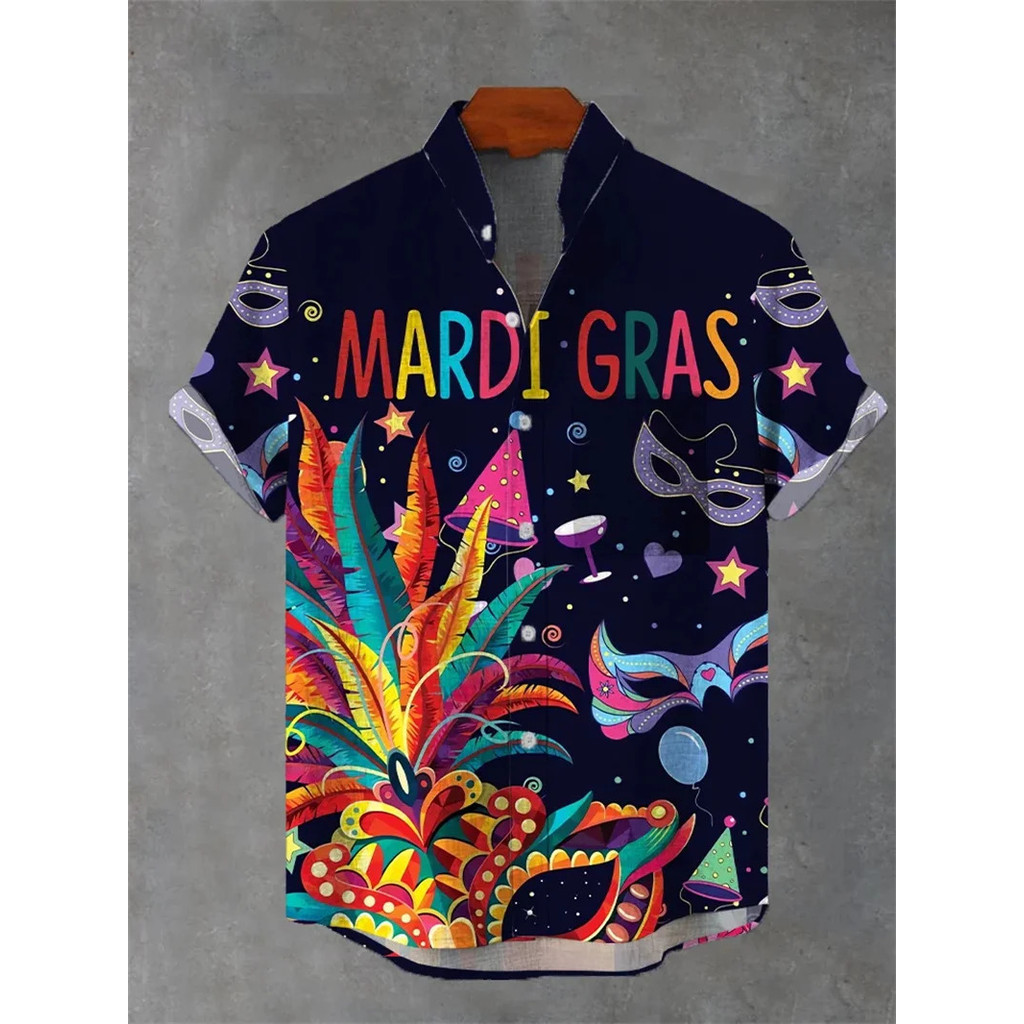 2025 แฟชั่นหรูหราสไตล์เขตร้อนเสื้อฮาวาย3ง การพิมพ์ดิจิตอลเสื้อเชิ้ตคอปกแขนสั้นผู้ชาย ซีซีเอ็นเจ