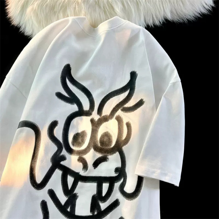 COD [240g Tight-220g ผ้าฝ้ายแท้] เสื้อยืดแขนสั้นพิมพ์ลายผ้าฝ้ายหลวม Slimmer ดู All-Match Top ins อิน