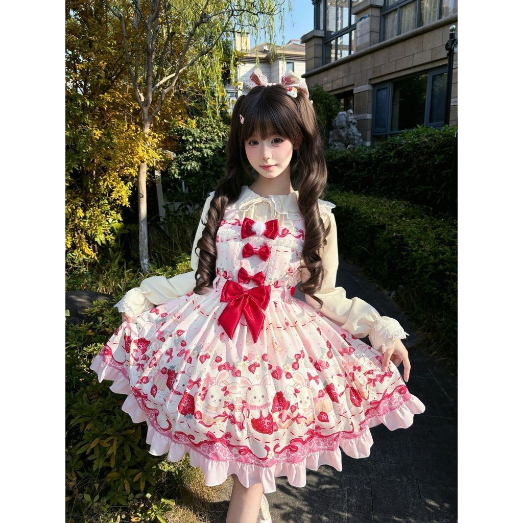 Rabbit lolita Series น่ารัก lolita 100 Sweet Berry พร้อมสายรัด lolita กระโปรงเบอร์รี่น่ารักดั้งเดิม 