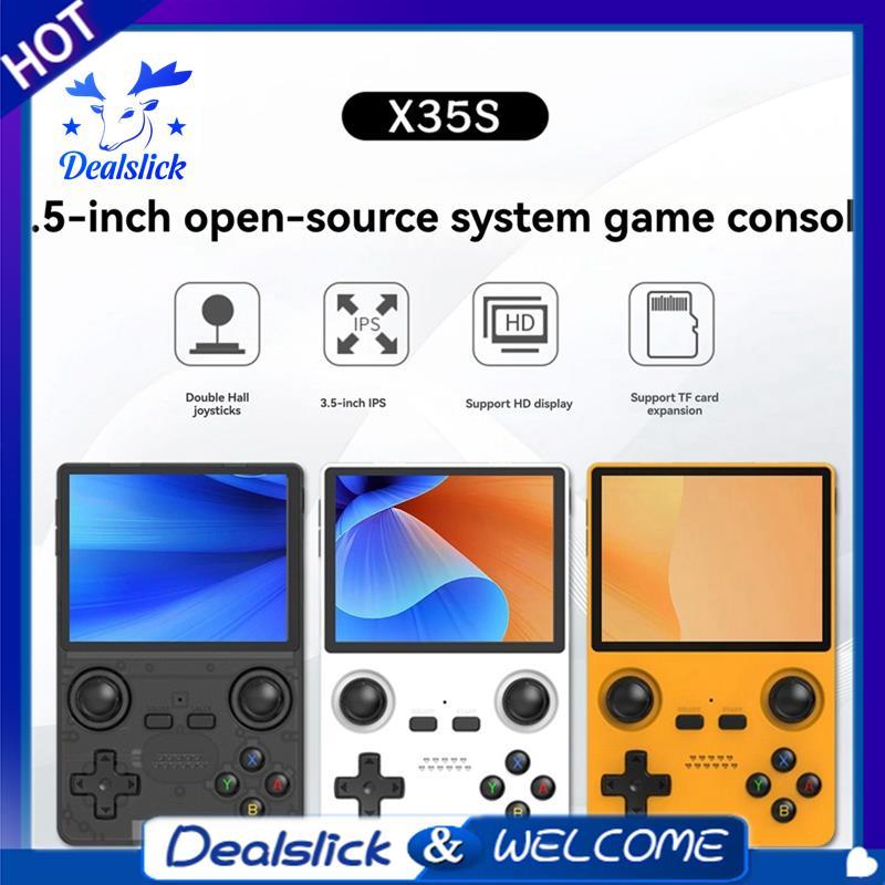 X35S คอนโซลวิดีโอเกมมือถือ 3.5 นิ้วหน้าจอ IPS HallJoystick เปิดแหล่ง Retro GamePad สําหรับ // N64/ E