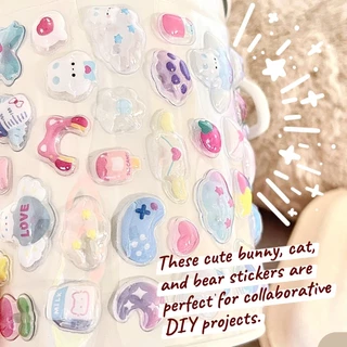 สติ๊กเกอร์นูน 3D สติ๊กเกอร์ Sticker PVC น่ารักกันน้ำ ตกแต่ง ไดอารี่ 3D สติกเกอร์บรรเทา ลายน่ารักลายน่ารักคิทตี้ สัตว์คริสตัล