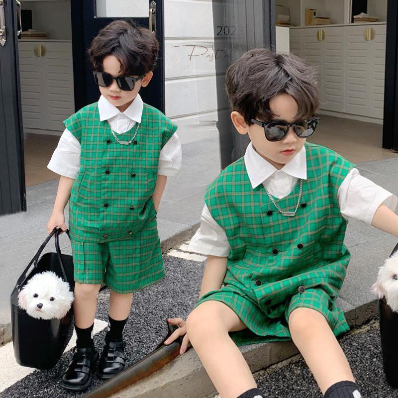 COD 2026 Boy Suit Vest Summer Handsome Little Boy Birthday Dress Childrens t-Taiwan Catwalk Performa
