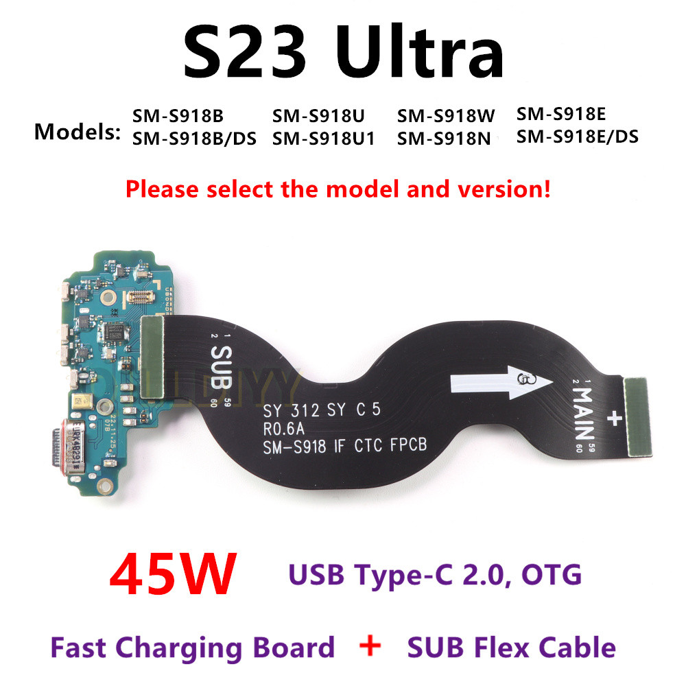 45W USB ชาร์จพอร์ตสําหรับ Samsung Galaxy S23 Ultra S918B S918E/DS S918N S918U Fast Charger เมนบอร์ดเ