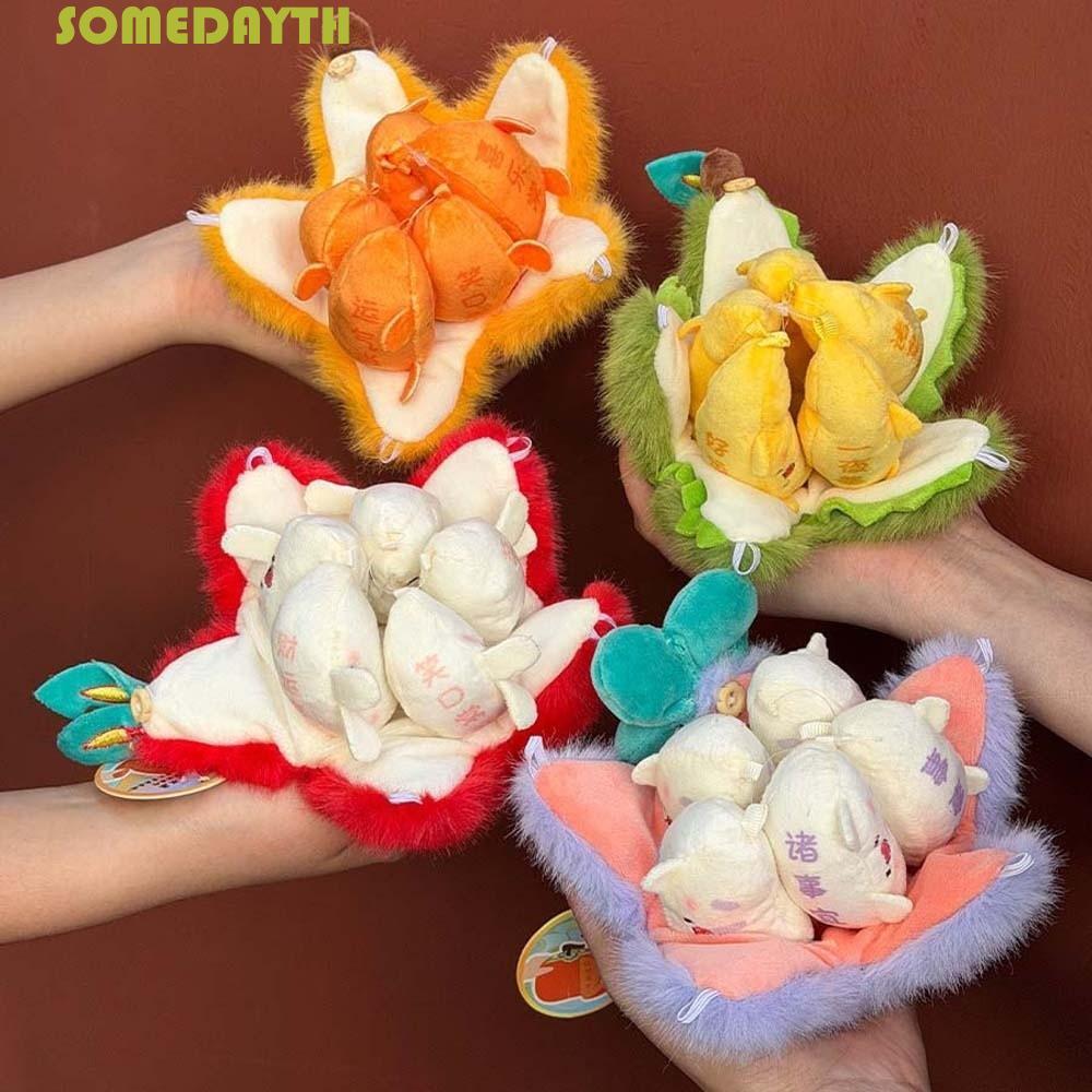 SOMEDAY Creative Tangerine Key Ring, Durian Soft Peeled Fruit Key Chain, Creative Mangosteen การ์ตูน