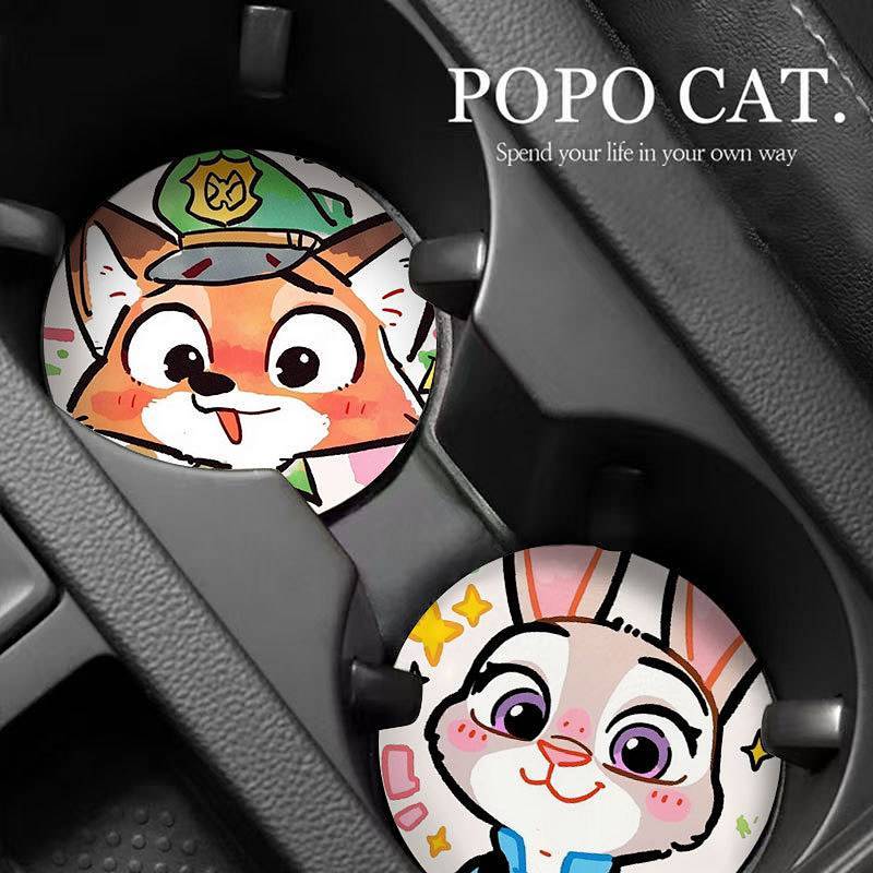 【Ready Stock】 Nick Judy Couple Coaster Cartoon Car Coaster Car Cup Slot Storage Pad Car Interior Orn