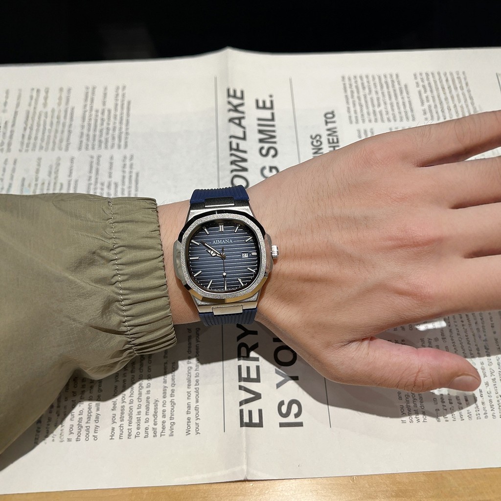 2026 Swiss AIMANA นาฬิกาผู้ชาย Ultra-Thin Luminous ปฏิทินซิลิโคนเทปนาฬิกาข้อมือ