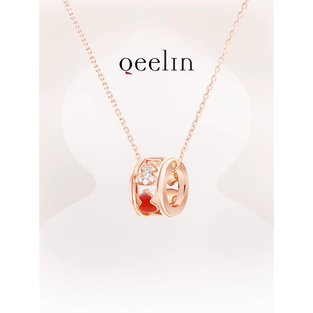 [สร้อยคอมรกิต้าเพชร Qeelin Wulu Series 18K สีโรสโกลด์]