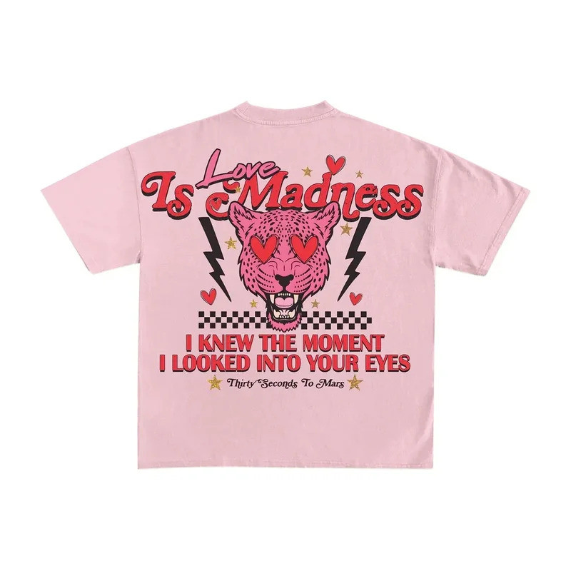 รักคือความบ้าคลั่ง เสื้อยืดเนื้อเพลง THIRTY SECONDS TO MARS เสื้อยืดร็อคแขนสั้นแฟชั่นกรันจ์ เสื้อยืด