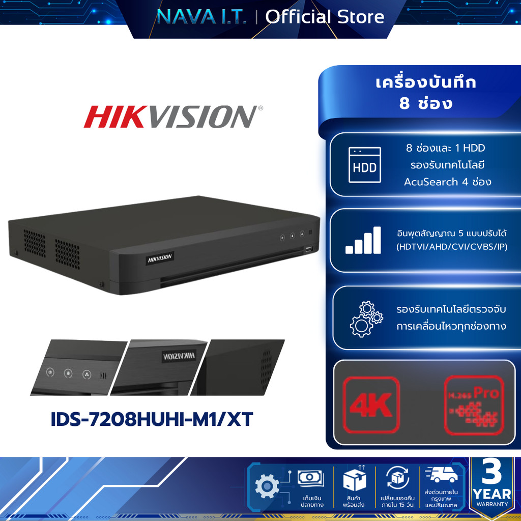 HIKVISION IDS-7208HUHI-M1/XT เครื่องบันทึกกล้องวงจรปิด8CH 5MP 1U H.265 AcuSenseไมค์ในตัว