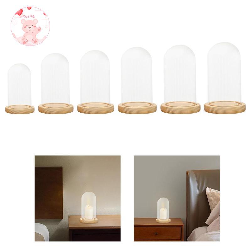 [Whbadguy] Glass Dome Bell Cloche Wood Base Round Centerpiece Dome Portable Versatile