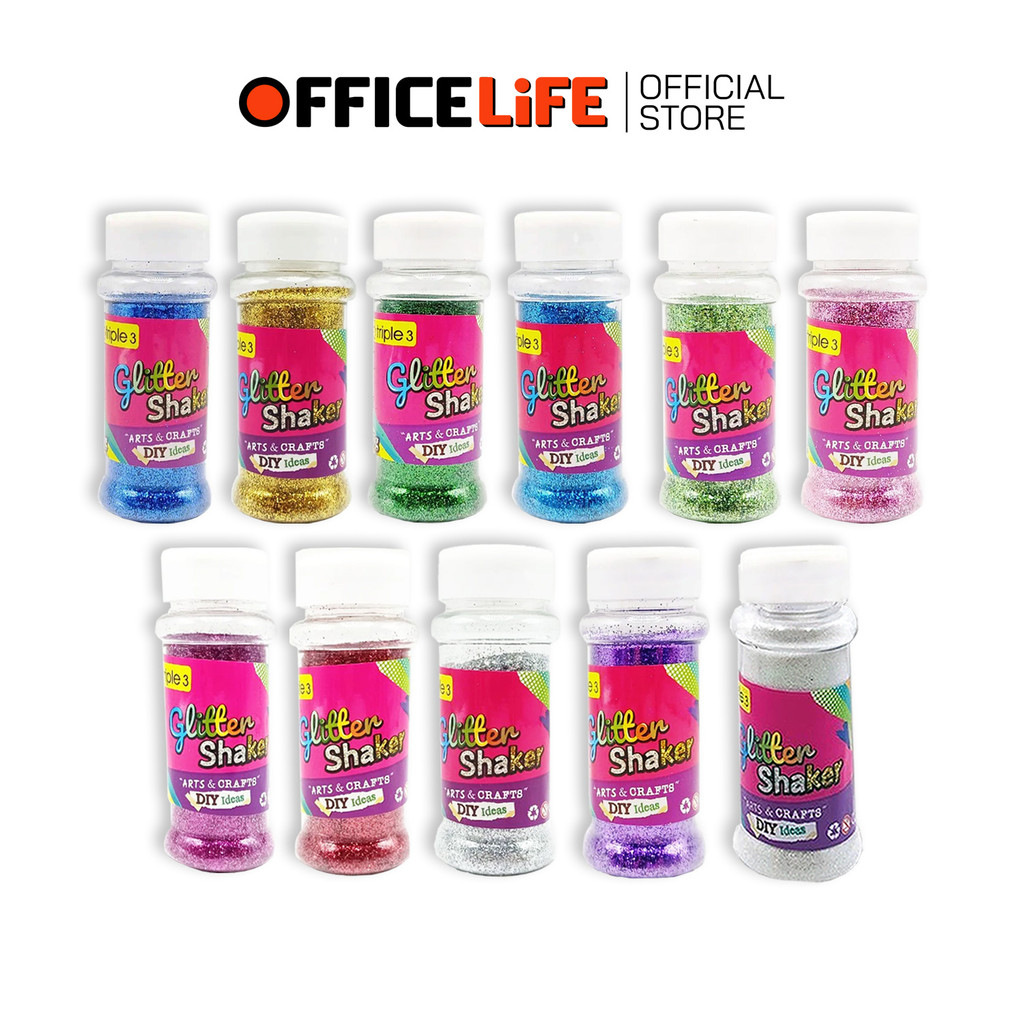 Triple3 (ทริปเปิ้ลทรี) Glitter Shaker กากเพชร กากเพชรตกแต่ง กากเพชรแบบขวด มีให้เลือก 11 เฉดสี ปริมาณ 80g ( 1 ขวด )