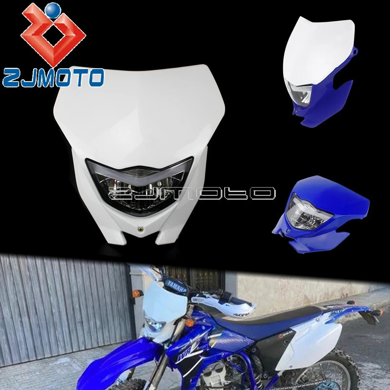 ZJ สีขาว H4 Dirt Bike Motocross ไฟหน้า Fairing Universal ไฟหน้าสําหรับ Yamaha WR250 WR450 TTR WR End