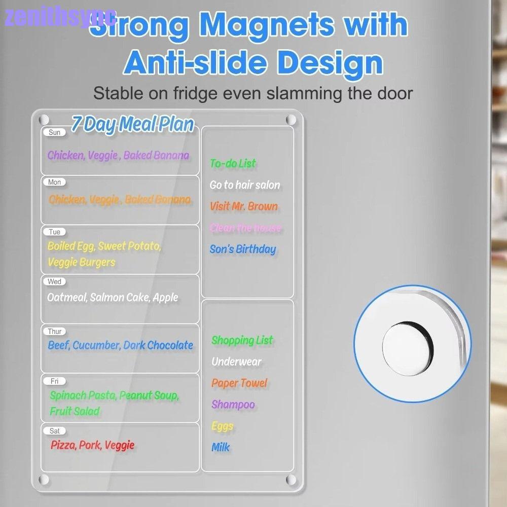 ZENITHSYNC Magnetic Acrylic Weekly Planner, พร้อม 3/8 เครื่องหมายมัลติฟังก์ชั่นตู้เย็นปฏิทินรายสัปดา