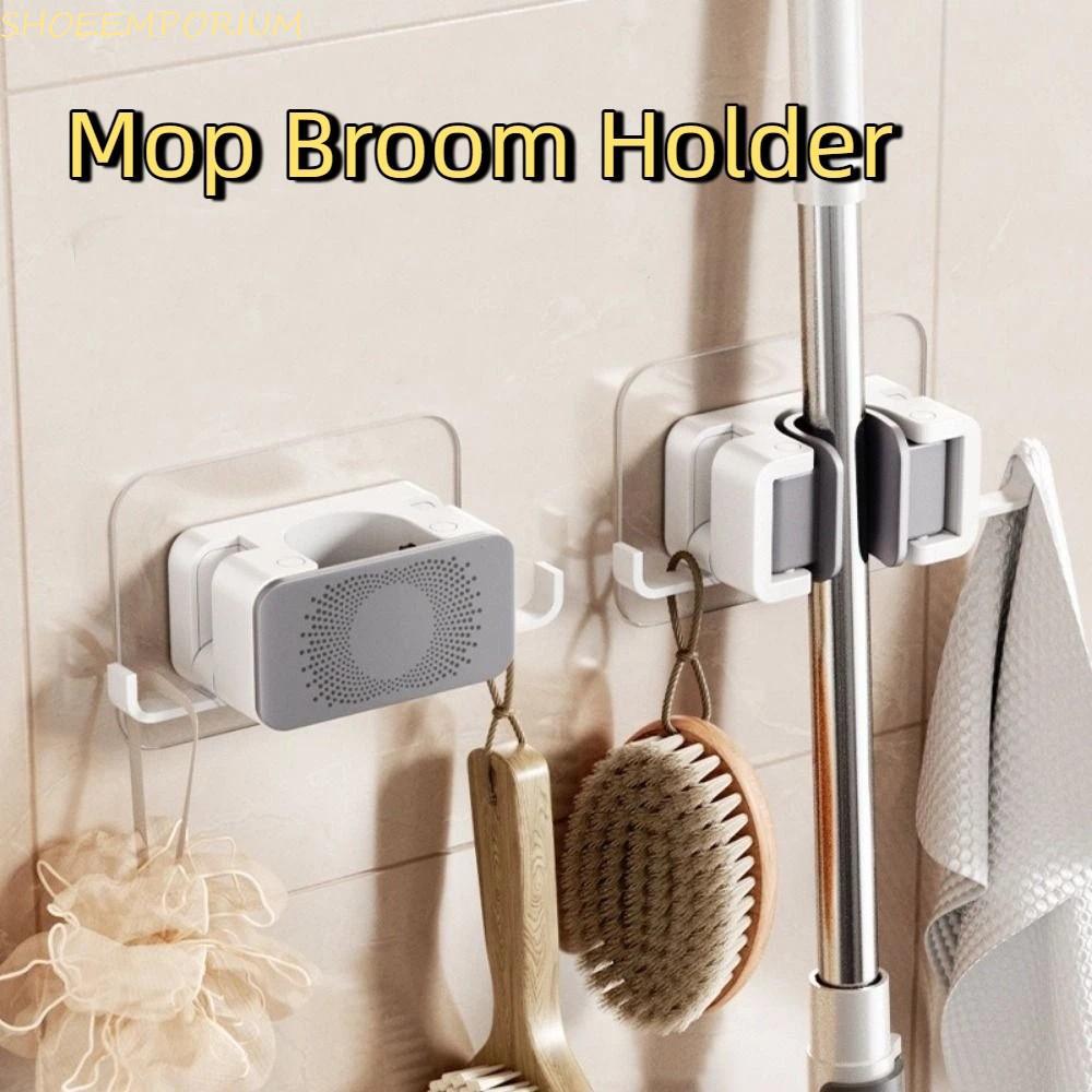 SHOEEMPORIUM Mop Broom Holder, Anti-slip Waterproof Brush Broom Hanger, Practical Plastic Wall Mount