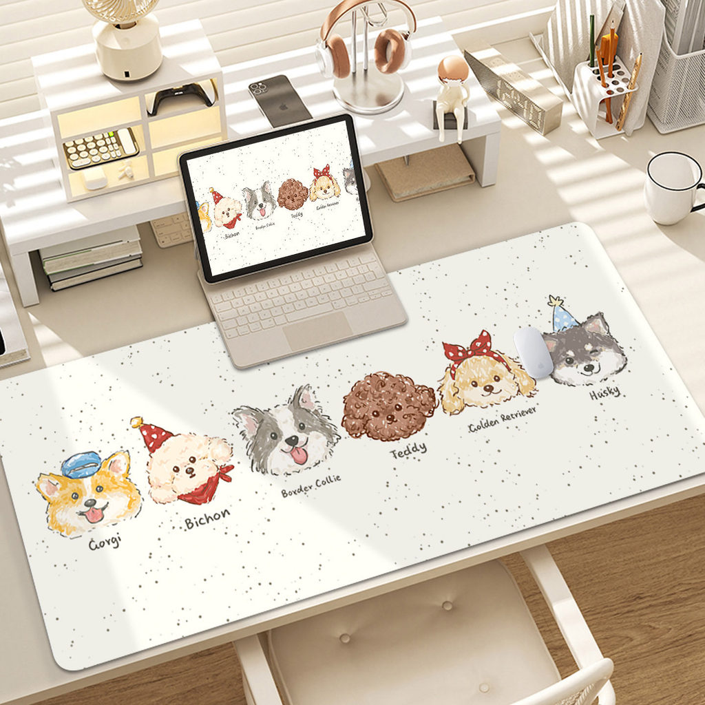 แผ่นรองเมาส์ Happy Puppy พิมพ์ HD แผ่นรองเมาส์กันน้ํา Seaming ขนาดใหญ่แผ่นรองเมาส์สําหรับเล่นเกมกันลื่น