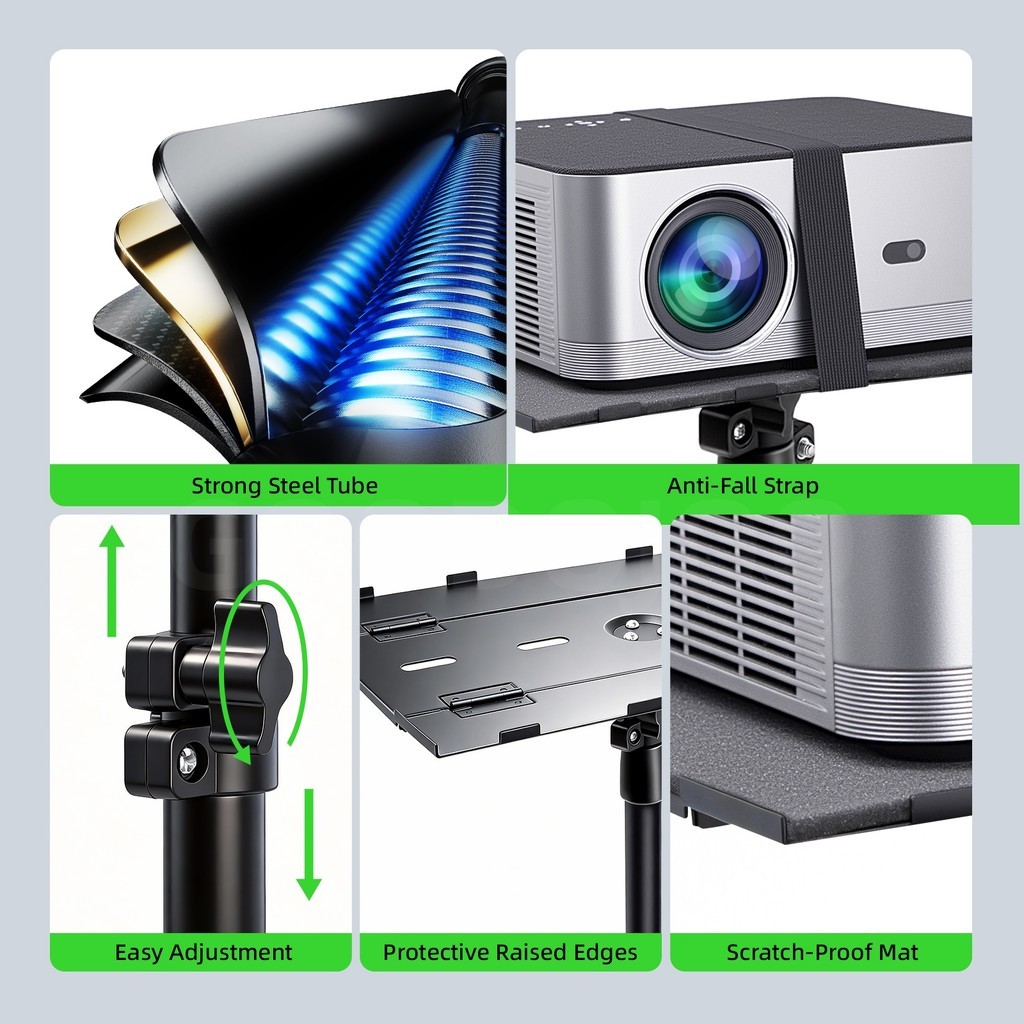 GOOJODOQ ตัดออก ขาตั้งโปรเจคเตอร์แบบพกพาปรับความสูงได้ถึง160ซมถาดโลหะขนาดใหญ่ติดตั้งง่ายและรวดเร็ว - รูปที่ 6
