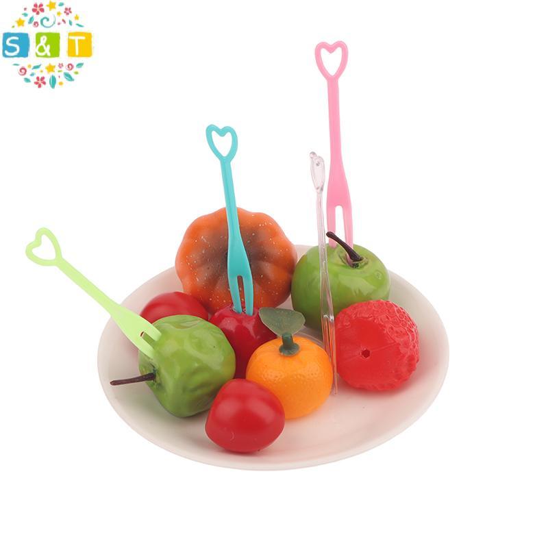 [S&T] 500 ชิ้นมินิส้อมผลไม้หัวใจทิ้งมินิ Sna เค้กขนมบ้านรับประทานอาหารอาหารพลาสติกผลไม้ Pi Toothpi B