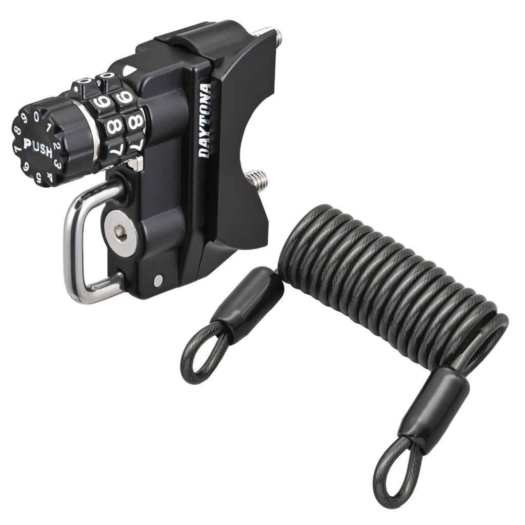 "Daytona Motorcycle Helmet Lock with Mirror Holder - Dial Type, Master Cylinder Fit (32mm Pitch) - S