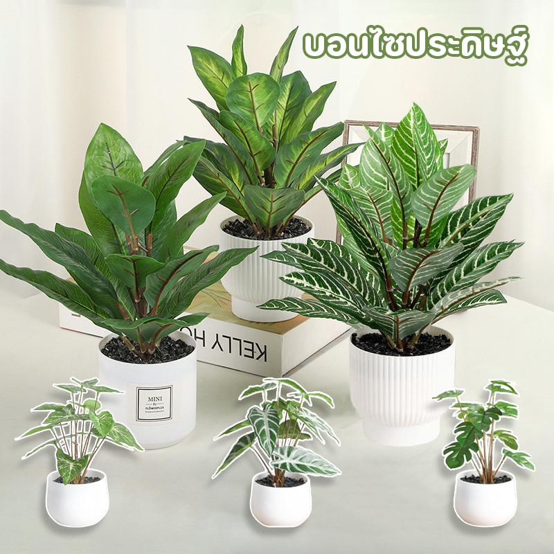 COD บอนไซประดิษฐ์ INS พืชสีเขียวประดิษฐ์ มีกระถางดอกไม้ ต้นบอนไซจำลอง ตกแต่งบ้าน ตกแต่งโต๊ะ