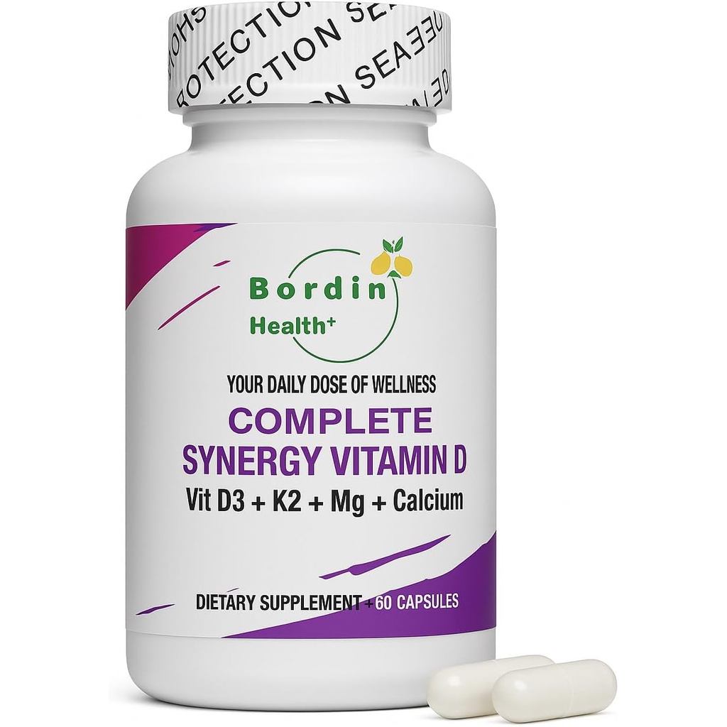 วิตามินดี3 + แมกนีเซียม, K2 MK-7 & Calcium – 4-in-1 Bone, Muscle & Immune port – 60 แคปซูล, Non-GMO,