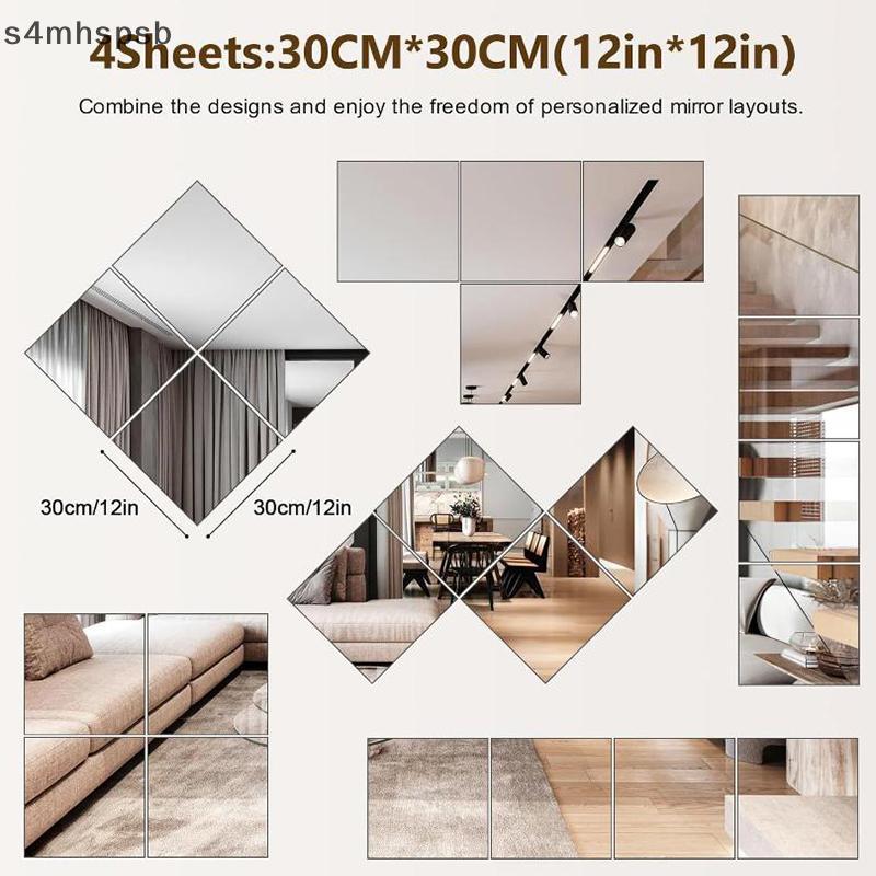 SD แผ่นกระจกอะคริลิคยืดหยุ่นได้8ชิ้น15x15ซม./20x20ซม./30x30ซม./แผ่นกระจกแบบติดผนังสำหรับตกแต่งห้อง DIY