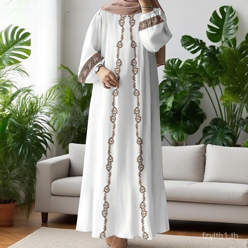 2026 ใหม่สไตล์ชาติพันธุ์ Abaya – พิมพ์ริ้วตัดกัน 3D บนฐานแข็ง, หลวม Fit Flared Maxi Dress, เหมาะสําหรับสวมใส่ทุกวัน & Eid al-Fitr Celebrations, หลายสี