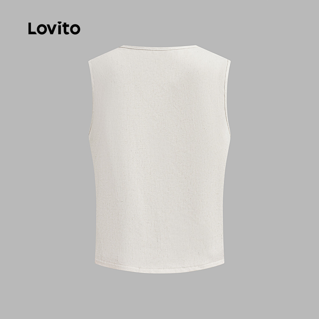 Lovito เสื้อลําลองลูกปัดโบว์ด้านหน้าฤดูร้อน/ฤดูใบไม้ผลิเสื้อกล้ามสําหรับผู้หญิง L125AD291 - รูปที่ 3