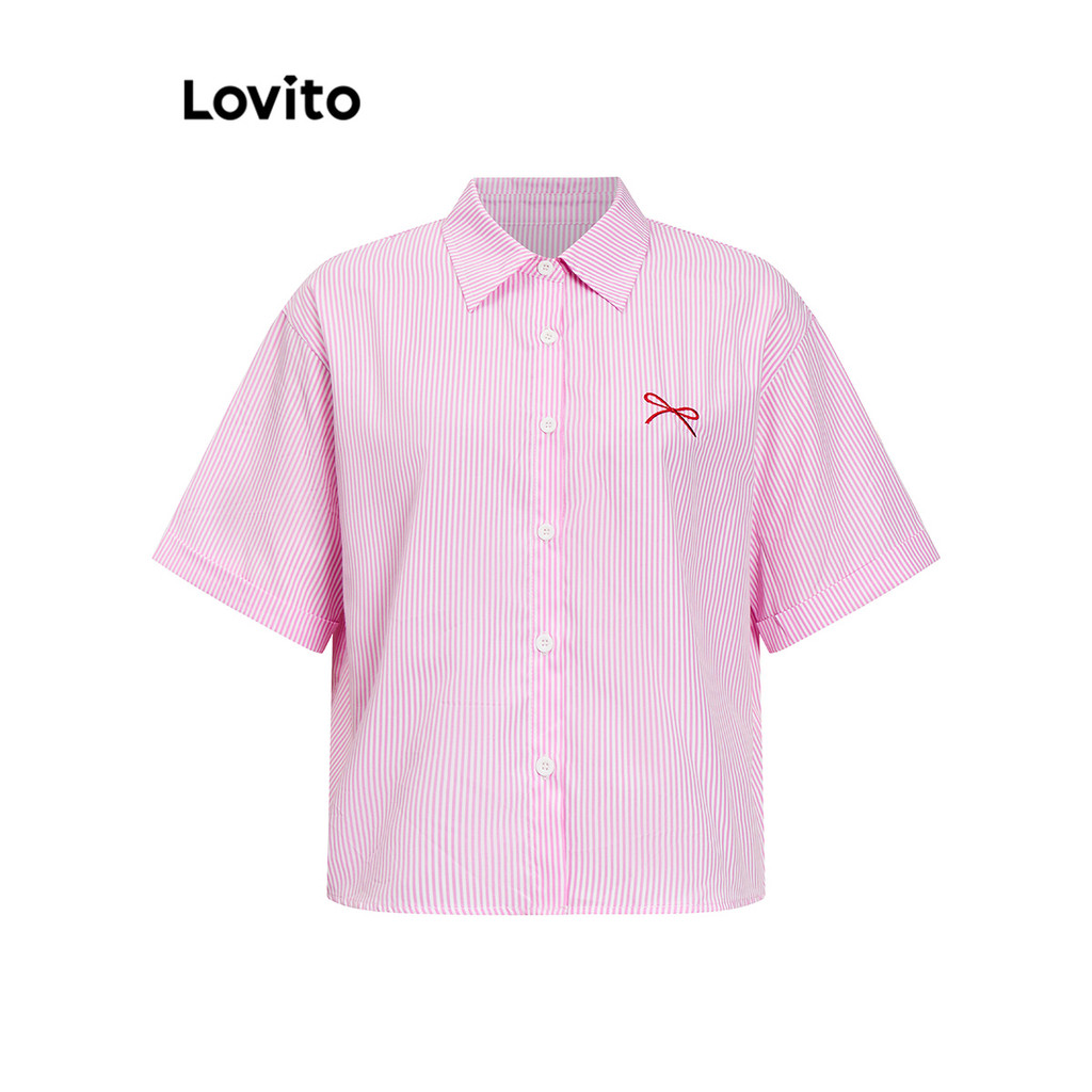 Lovito เสื้อลําลองเสื้อโบว์กระดุมลายทางสําหรับผู้หญิง LAD106666 ราคา ถูกที่สุด ดีลบีเคเค แกลเลอรีภาพที่ 4