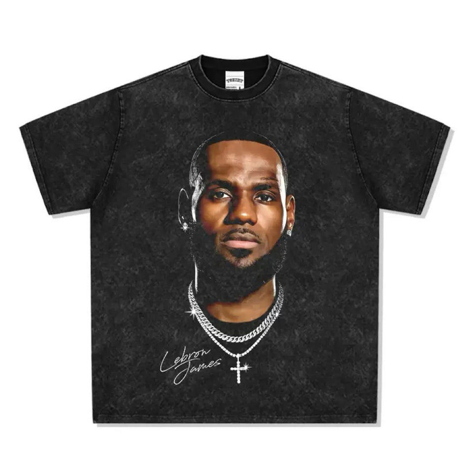 Lebron James Portrait เสื้อยืดล้างขนาดใหญ่