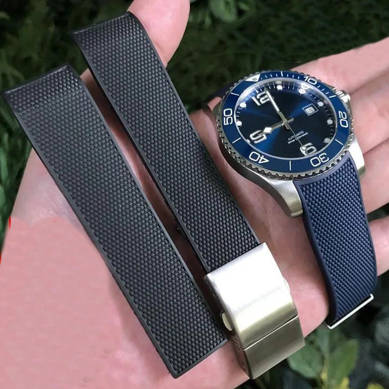 ยางสายนาฬิกาซิลิโคนกันน้ําสําหรับ Longines สําหรับ Conquest HydroConquest L3.742 782 Series 21 มม.