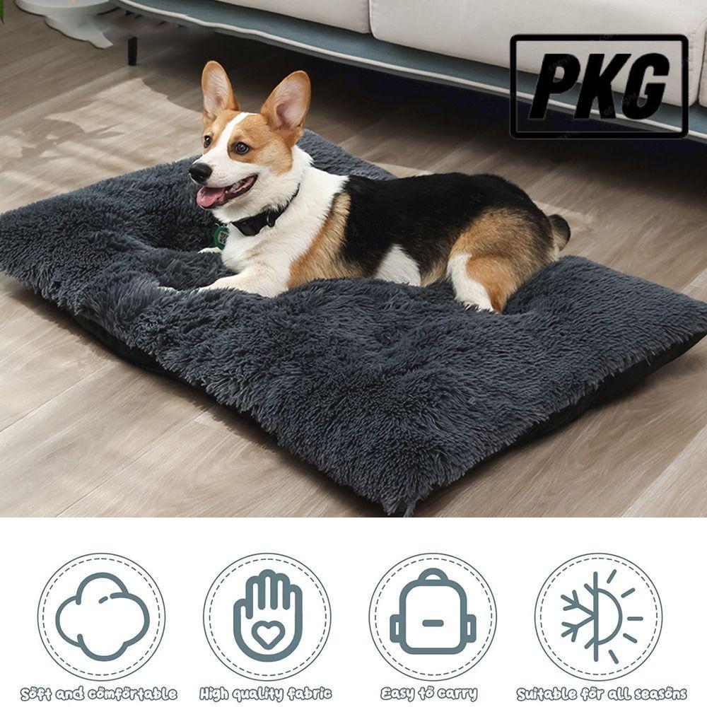 REPKG Fluff Dog Cat Crate Beds, Plush Autumn Winter Warm Dog Mat,|ล้างทําความสะอาดได้ขนาดใหญ่กันลื่น