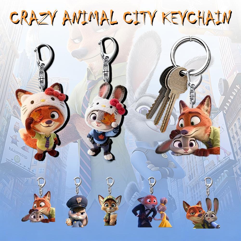 น่ารัก Zootopia Judy & Nick พวงกุญแจการ์ตูน 2D พวงกุญแจแบนกระเป๋า Charm คู่-ธีมอะคริลิค P9K8