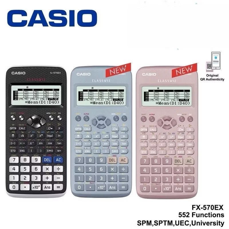 เครื่องคิดเลขวิทยาศาสตร์ Casio FX-570EX Classwiz สีชมพู สีฟ้า สีดํา สํานักงานโรงเรียน Kalkulator FX-