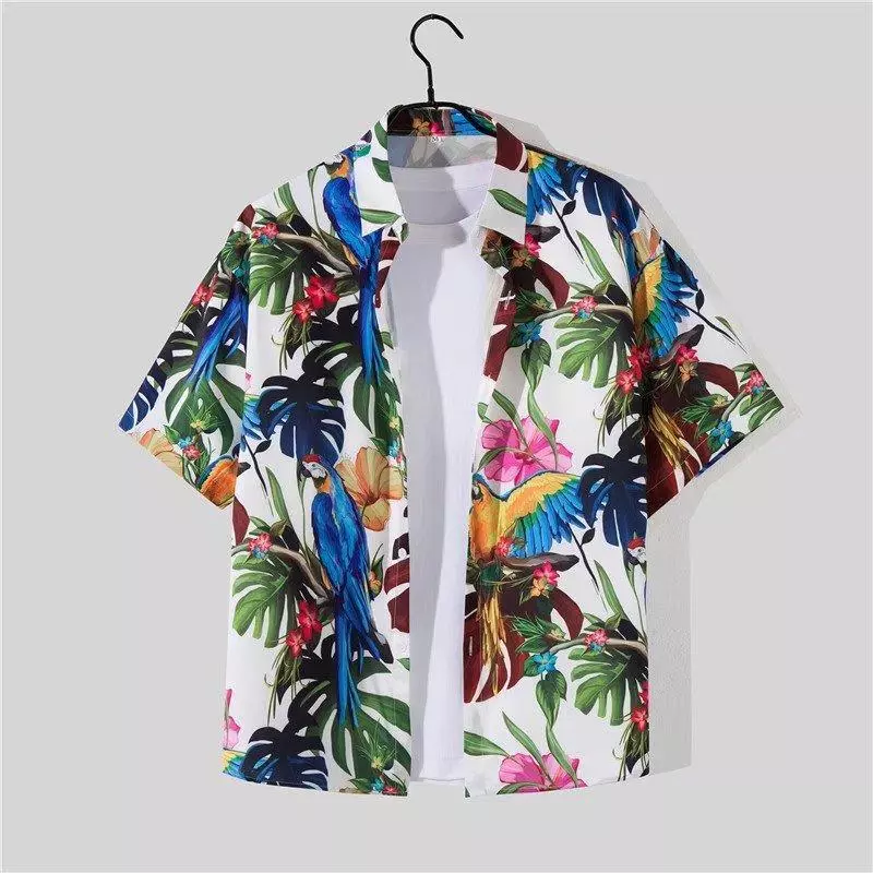 เสื้อเชิ้ตฮาวายลายดอก D-017 แขนสั้นคอปก thumbnail 5