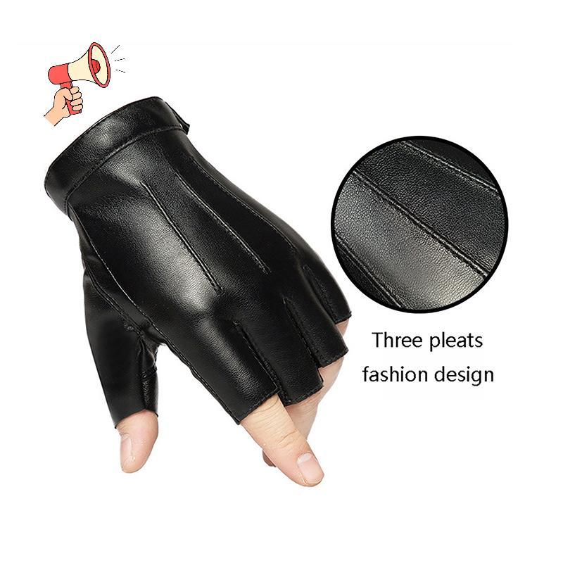 [MZ] Fingerless Men Gloves PU Leather Motor Punk Gloves Male Mittens Half Finger Outdoor Mens Leathe