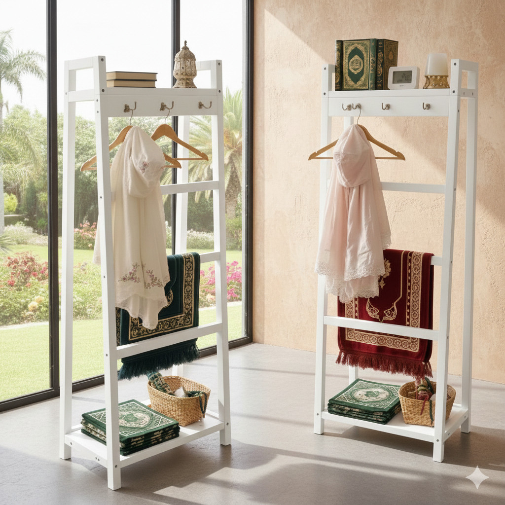 AESTETIC MUKENAH RACK PRAYER RUGS RACK MUKENA RACK AL-QURAN RACK - BROWN VARNISH minimalist คอนโตรรี