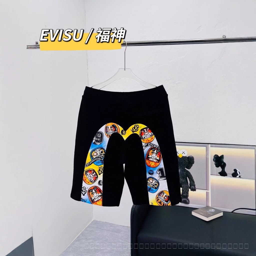 2026 new evisu กางเกงขาสั้น Big m Diamond แบบแปรง