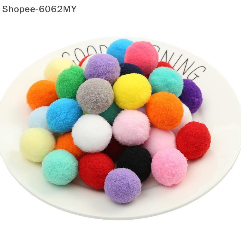 [หลัก] 100 ชิ้น/ล็อต Macaron Pompom Fluffy Ball 10 มม.Coloful Plush Ball Handmade Craft DIY Decor ขอ
