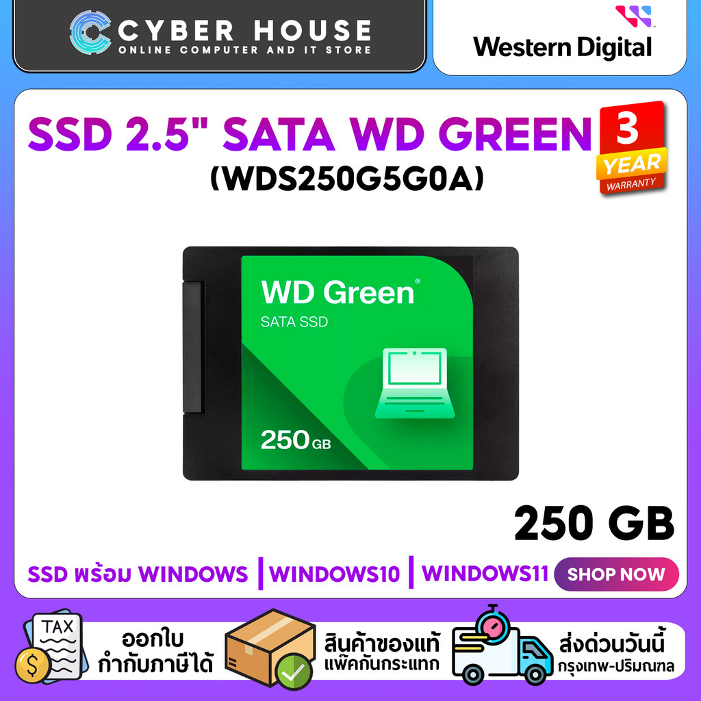 💻WD Green 250GB SSD (WDS250G5G0A)💻แรงคุ้มค่า Read 545MB/s บูตเครื่องไว ประหยัดพลังงาน สำหรับ PC/Lapt