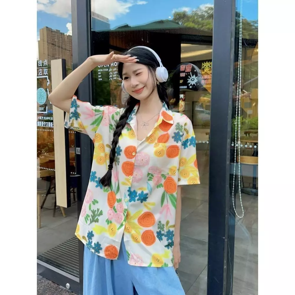 Chili Koko เสื้อสงกรานต์ผู้หญิง ลายดอกไม้การ์ตูน แขนสั้น สไตล์เกาหลี w310 thumbnail 3