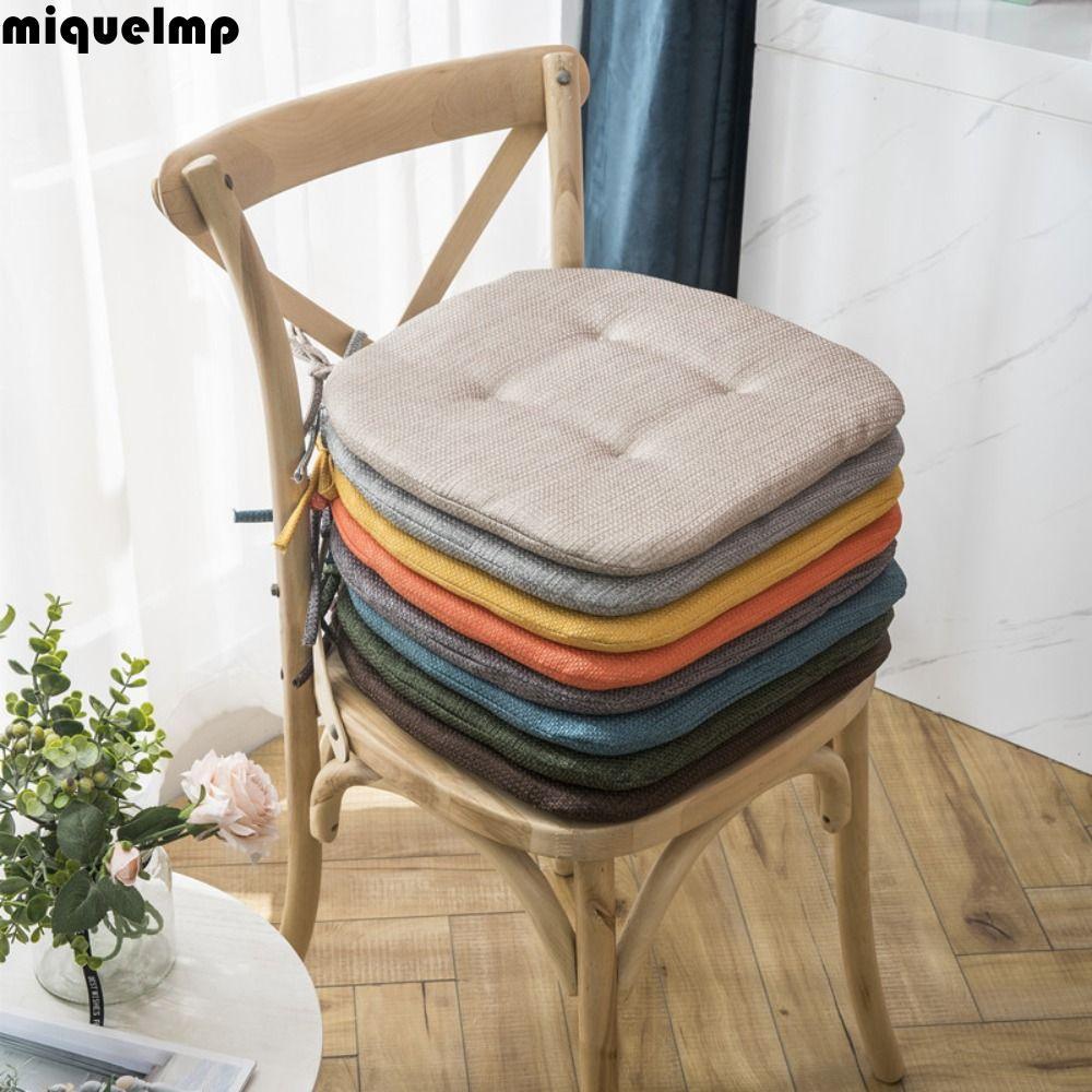 MIQUEL เบาะเก้าอี้ผ้าฝ้ายอบอุ่น-ramie สํานักงานสีทึบก้นนุ่มเสื่อที่นั่งผ่อนคลาย