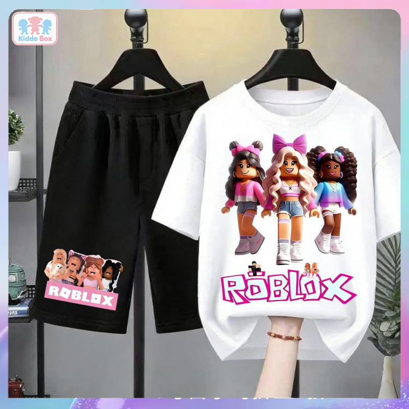 kids เสื้อยืดเด็ก Skins Roblox สีชมพู ทรงโอเวอร์ไซส์ ผ้าคอตตอนเนื้อนุ่ม 8 สี เสื้อยืดแขนสั้นเด็กผู้หญิง ป้องกันกา