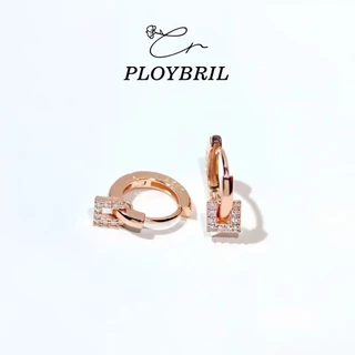 PLOYBRIL ต่างหูเพชร Small Cube ต่างหูแฟชั่น ตุ้มหูห่วง ต่างหูเงิน ตุ้มหูเงิน E009