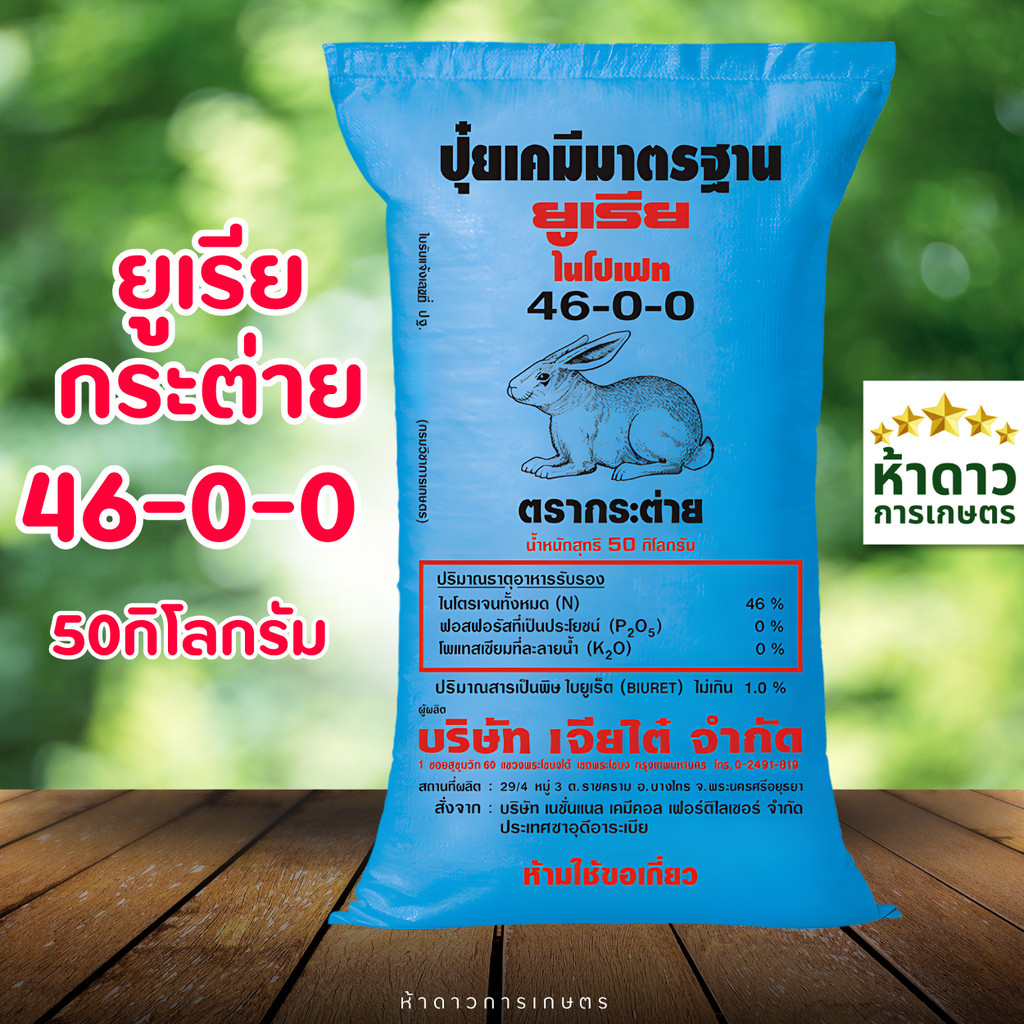 (ยกกระสอบ 50กก.) ปุ๋ยยูเรีย ปุ๋ยกระต่าย 46-0-0 ยกกระสอบ 50กก. นาข้าว พืชไร่ เร่งต้น ทำใบ