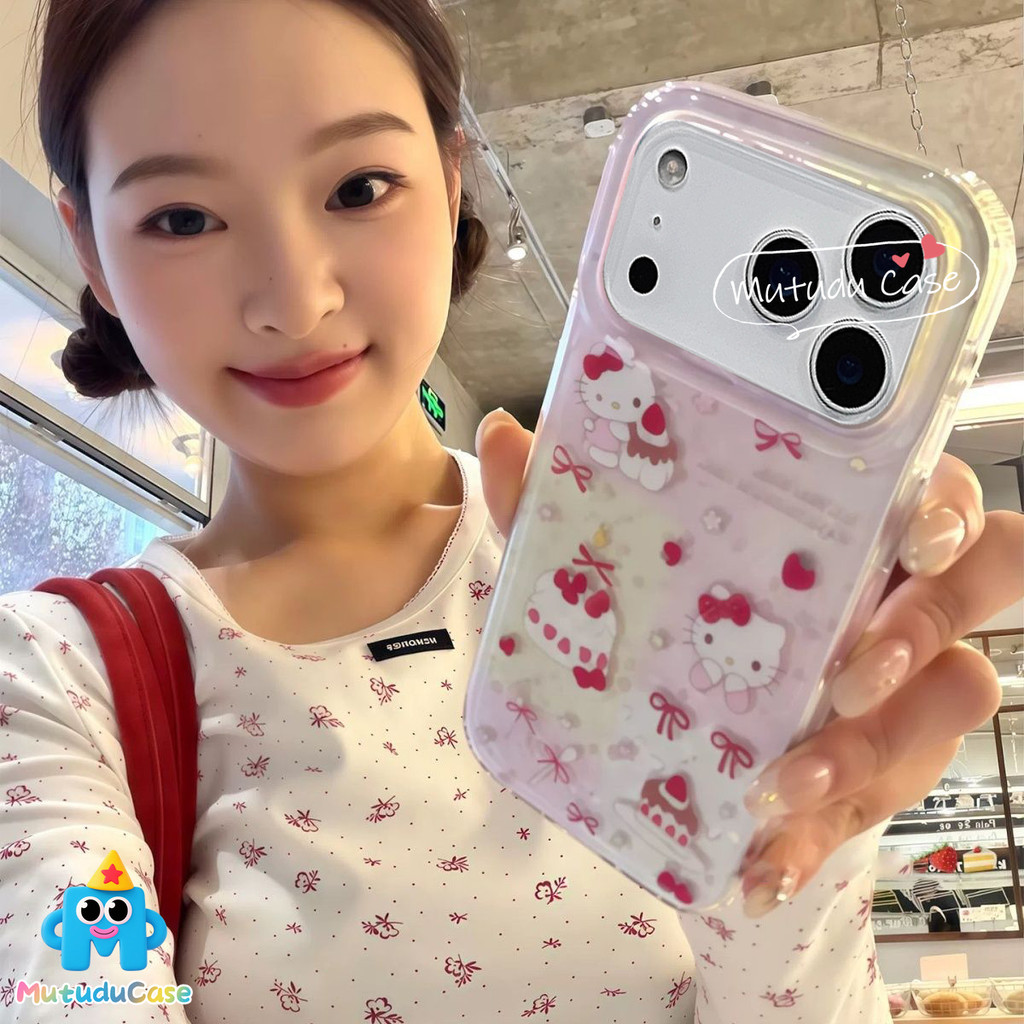 เคสไอโฟน17 13 15 เคส IMD ลายเค้กโบว์วาเลนไทน์ สำหรับ IPhone 17 13 Air 16 12 15 11 14 Pro Max 15 14 16 Plus