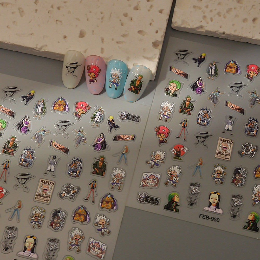 Nika Form Luffy ห้าความเร็วสติกเกอร์แต่งเล็บ 5D นูนอะนิเมะ One Piece DIY สติ๊กเกอร์ติดเล็บผมสีขาว Luffy